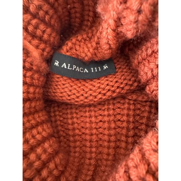 Alpaca Rust Cable Knit Turtleneck Sweater Chunky Soft Winter Knit - Picture 8 of 9